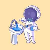 astronaut, der seine zähne putzt, um zu reinigen vektor