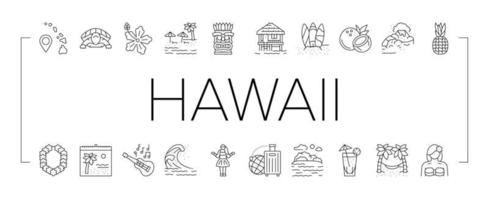 hawaii ön semesterort ikoner set vektor