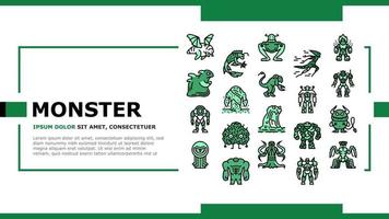 Monster gruselige Fantasy-Figuren, die Header-Vektor landen vektor