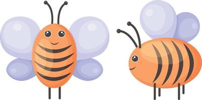 Bienen. niedliche Cartoon-Bienen. Bild einer Honigbiene, Seiten- und Vorderansicht. kinderillustration. auf weißem Hintergrund. Vektor