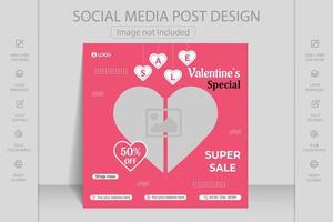 Super Sale Post mit Rabatt. Happy Valentinstag Grußkartenvorlage. geeignet für Social-Media-Beiträge, mobile Apps, Webbanner, Flyer, Hintergrundbilder, Flyer, Einladungen, Poster, Broschüren, Banner. vektor