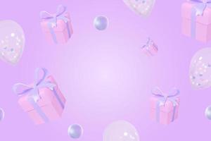 3d gåva lådor och ballons lavander ljus bakgrund vektor