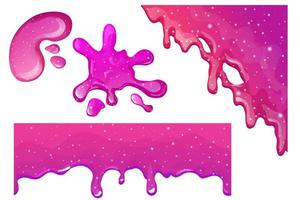 uppsättning slem lila och rosa, gelé glasyr med droppar och glitter i tecknad serie stil sömlös isolerat på vit bakgrund. vektor illustration