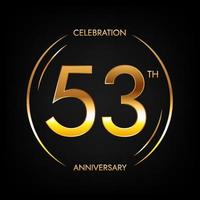 53-jähriges Jubiläum. dreiundfünfzig Jahre Geburtstagsfeier Banner in leuchtend goldener Farbe. kreisförmiges Logo mit elegantem Zahlendesign. vektor