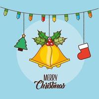 Frohe Weihnachtskarte mit hängenden Ornamenten vektor