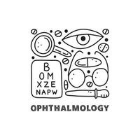 Gruppe von Doodle-Umriss-Ophthalmologie-Symbolen. vektor