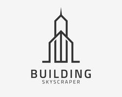 Wolkenkratzer Gebäude Büro Skyline Architektur Luxus Strichzeichnungen minimalistisches Vektor-Logo-Design vektor