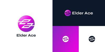 abstrakt första e och en logotyp design i lila lutning stil. ea eller ae monogram logotyp vektor