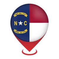 Kartenzeiger mit Flagge North Carolina State. Vektor-Illustration. vektor
