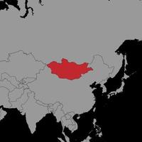 nålkarta med mongoliets flagga på världskartan. vektor illustration.