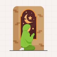 islamic muslim kvinna bön- ramadan kareem illustration vektor