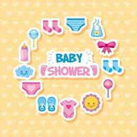 baby shower kort med söta ikoner vektor