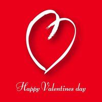 hand dragen hjärta på röd bakgrund. vit grunge klotter hjärta med skugga. romantisk kärlek symbol. vektor illustration.