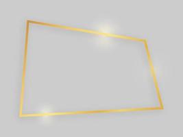 skinande ram med lysande effekter. guld fyrkantig ram med skugga på grå bakgrund. vektor illustration
