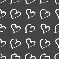 nahtloses Muster mit handgezeichneten Herzen. Doodle Grunge weiße Herzen auf dunklem Hintergrund. Vektor-Illustration. vektor