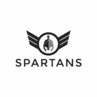 grekisk sparta rustning mask, spartansk krigare hjälm med vingar emblem bricka logotyp design vektor