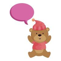 kleiner Bär Teddy mit Hut und Sprechblase vektor