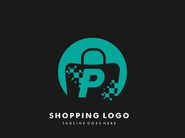 Vektor-Einkaufstasche isolierter Kreis mit Buchstaben p, Symbol für schnelles Einkaufen, kreativer Schnellladen, kreative Logo-Vorlagen für schnelles Einkaufen. vektor