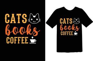 Katzen Bücher Kaffee T-Shirt Design vektor