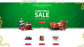 Weihnachtswebsite-Vorlage mit Rabattangebot, grünes Weihnachtswebsite-Design für Ihre Kreativität vektor