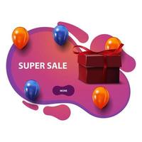 Super Sale, Rabatt-Banner im Lava-Lampen-Stil mit Luftballons und Geschenk vektor