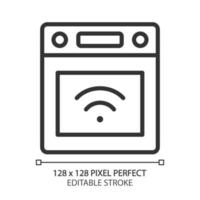 intelligentes Ofenpixel perfektes lineares Symbol. Küchengerät. automatische Funktionen. gerät zum kochen von mahlzeiten. iot. dünne Liniendarstellung. Kontursymbol. Vektorumrisszeichnung. editierbarer Strich vektor