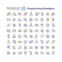 programmiersprachenparadigmen rgb-farbsymbole gesetzt. Software-Entwicklung. Kodierung. Computerprogrammierer. isolierte Vektorgrafiken. einfache Sammlung gefüllter Strichzeichnungen. editierbarer Strich vektor
