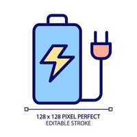 wiederaufladbarer Akku Pixel perfektes RGB-Farbsymbol. Energiespeicher. tragbarer Stromspeicher. Stromquelle. isolierte Vektorillustration. einfache gefüllte Strichzeichnung. editierbarer Strich vektor