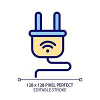 Smart Plug Pixel perfektes RGB-Farbsymbol. Haushaltsgerät. automatisiertes Gerät. Internet der Dinge. Fernbedienung mit Smartphone. isolierte Vektorillustration. einfache gefüllte Strichzeichnung. editierbarer Strich vektor