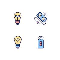 Hem belysning pixel perfekt rgb Färg ikoner uppsättning. smart och energi effektiv Glödlampa. kraft remsa. isolerat vektor illustrationer. enkel fylld linje ritningar samling. redigerbar stroke