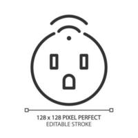 Smart Socket Pixel perfektes lineares Symbol. Haushaltsgerät. Internet der Dinge. Fernbedienung per Smartphone. dünne Liniendarstellung. Kontursymbol. Vektorumrisszeichnung. editierbarer Strich vektor