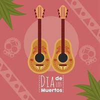 dia de los muertos affisch med gitarrer och blad vektor