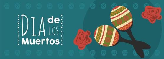 dia de los muertos affisch med maracas och blommor vektor