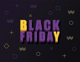svart fredag försäljning banner med isometrisk bokstäver i svart bakgrund vektor