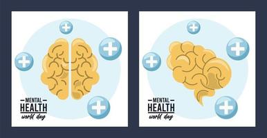 världens dagliga kampanj för psykisk hälsa med hjärnor vektor