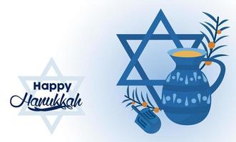 lycklig hanukkah firande med judisk stjärna och tekanna vektor