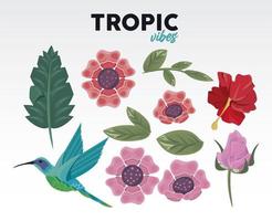 tropiska vibbar citat med blommor och fågel vektor