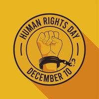 mänskliga rättighetsdag affisch med handbrytande handbojor vektor