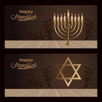 lycklig Hanukkah-firande med ljuskrona och judisk stjärna vektor