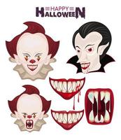 glückliches Halloween-Horrorfestplakat mit Clowns und Vampirikonen vektor