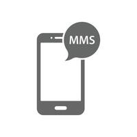 eps10 grauer Vektor Smartphone mms abstraktes Symbol oder Logo isoliert auf weißem Hintergrund. mobiles mms-symbol in einem einfachen, flachen, trendigen, modernen stil für ihr website-design und mobile app