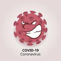 Covid-19 Coronavirus wütender Charakter. Karikaturvirus-Vektorillustration mit gefährlichem Gesicht. vektor