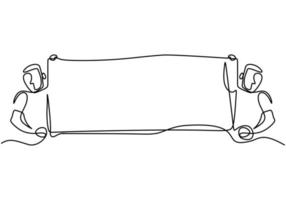 kontinuierliche eine Strichzeichnung mit zwei Mann, die leeres Schild halten. vektor