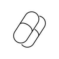 Pillen isoliertes Schild mit schwarzer dünner Linie gezeichnet. Vektorzeichen für Anwendungen, Bücher, Banner, Anzeigen, Websites, Geschäfte, Läden vektor