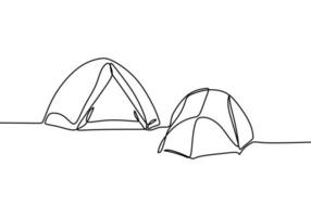 camping tält en linje ritning, vektor illustration minimalism.