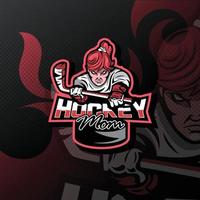 hockey mamma logotyp för esport, sport, eller spel team maskot. vektor
