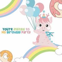 färgrik födelsedag kort för barn med söt bebis drake tema. vektor fil.