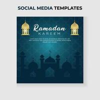 Social-Media-Post-Ramadan-Thema mit Moschee- und Laternenelementen vektor