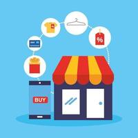 Ladenbau mit Online-Shopping-Technologie vektor