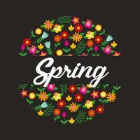 Hallo Frühlingsplakat mit Blumenkranz vektor